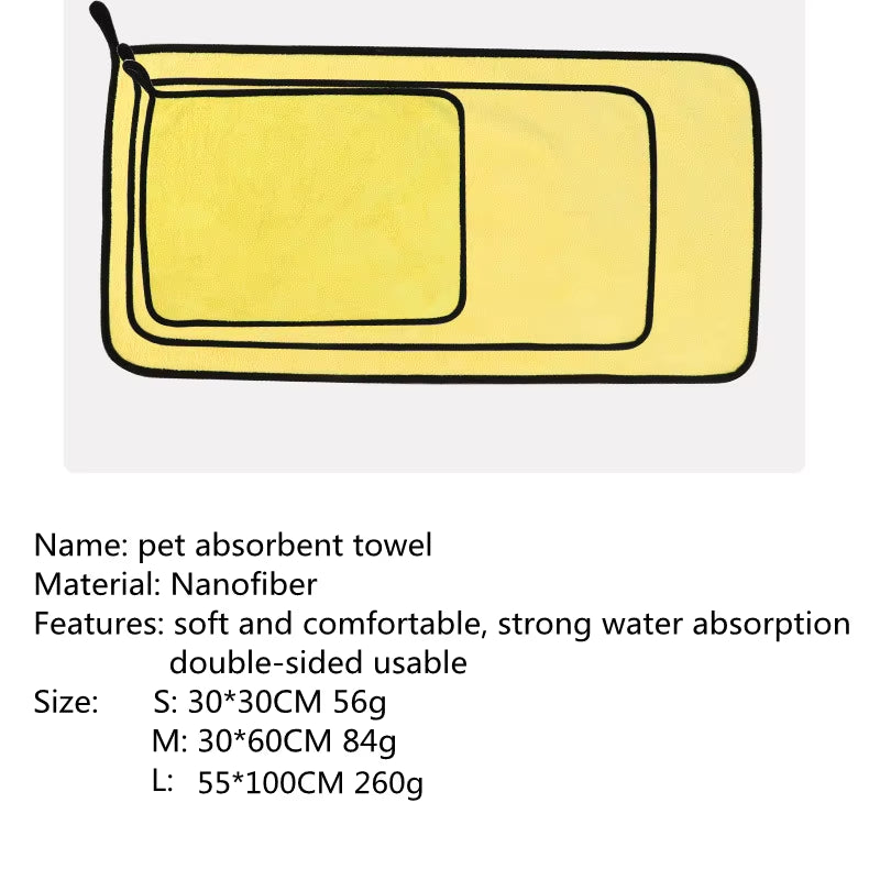 New Absorbent Towels for Dogs Cats Fashion Bath Towel Nano Fiber Quick-Drying Bath Towel Car Wiping Cloth Pet Supplies